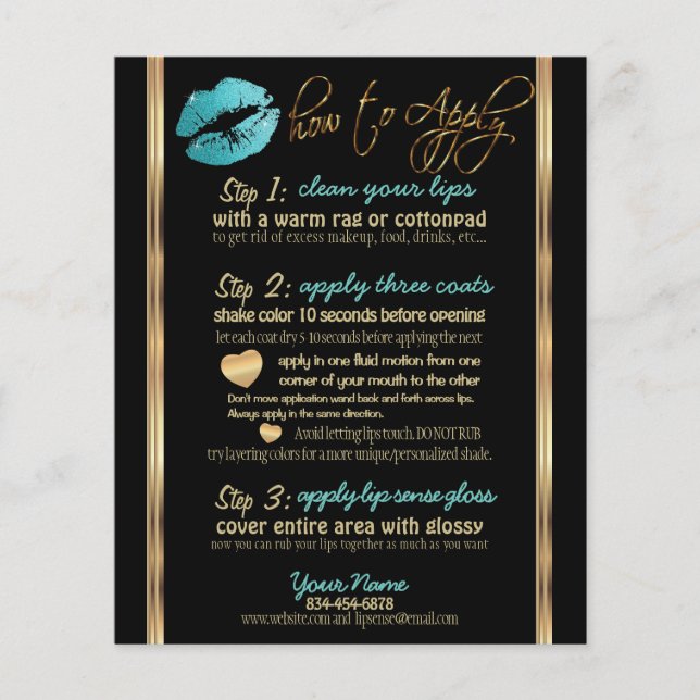 Flyer Instruções para Lip de Glitter Teal (Frente)