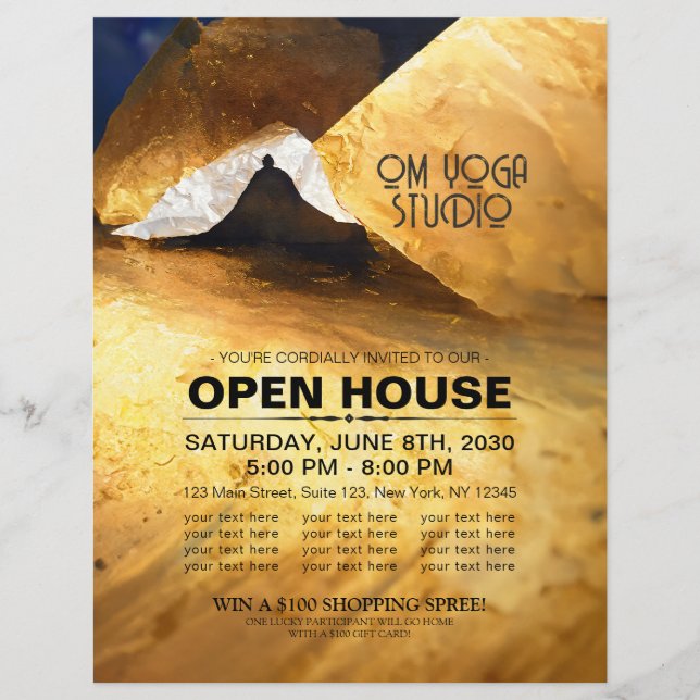 Flyer Instrutor de Meditação de Yoga Dourada Preta Reiki (Frente)