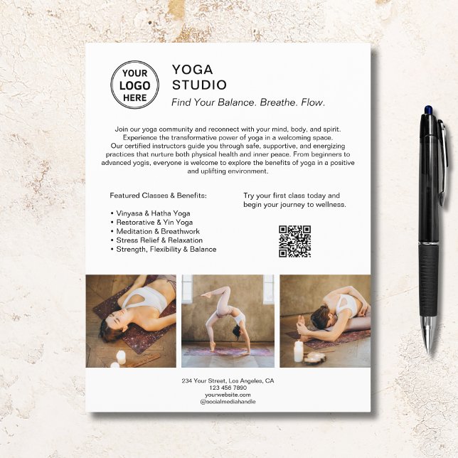 Flyer Instrutor de Yoga Professor Promoção Comercial Bra (Yoga Instructor Teacher White Promotional Business Flyer)