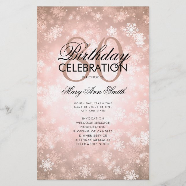 Flyer Inverno 80 Programa de Aniversário Rosa Dourada Wo (Frente)