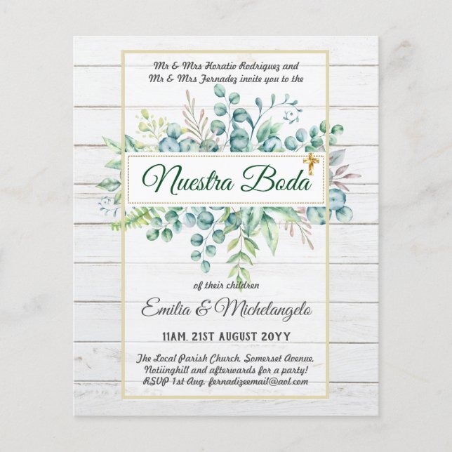 Flyer Invitaciones de Boda, GREENERY Casado Espanhol (Frente)