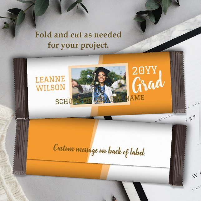 Flyer Invólucro de Bar de Doces Personalizados de Gradua (bright orange school colors graduation personalized candy bar wrapper, diy graduation chocolate bar)