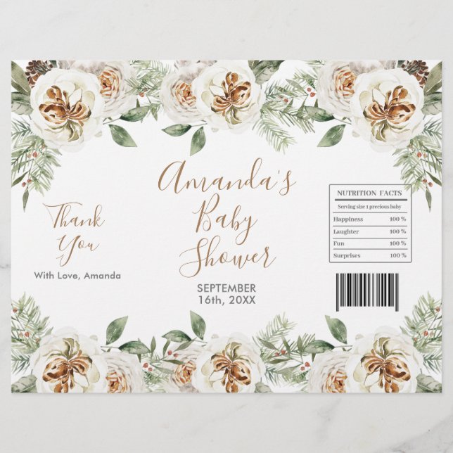 Flyer Invólucro de saco de fichas de Natal floral branco (Frente)