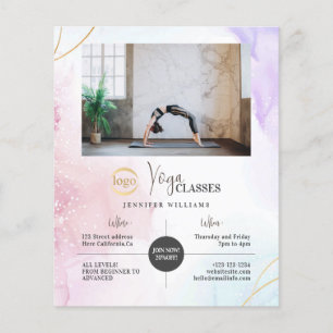 Flyer Ioga Instrutor Classes Foto Logotipo Watercolor Bo