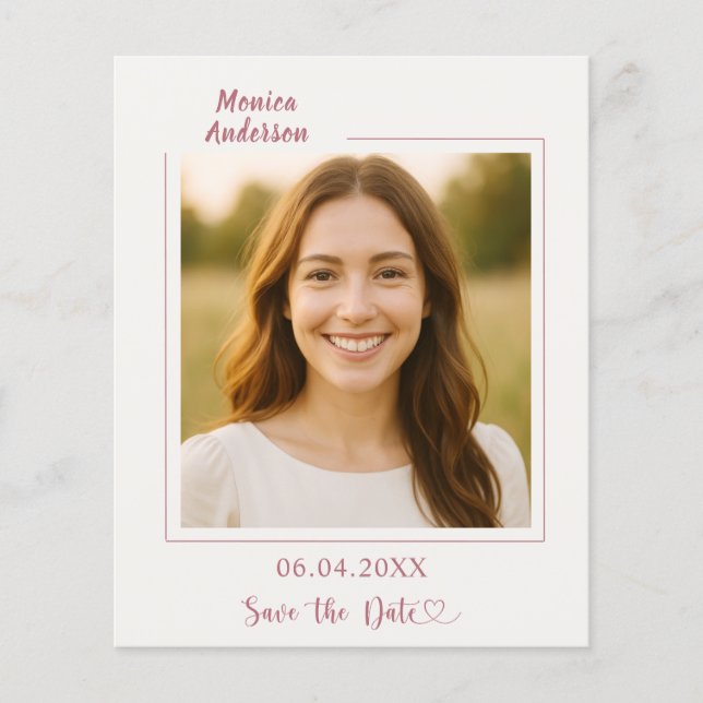 Flyer Ivory rose gold photo birthday Save the Date (Frente)