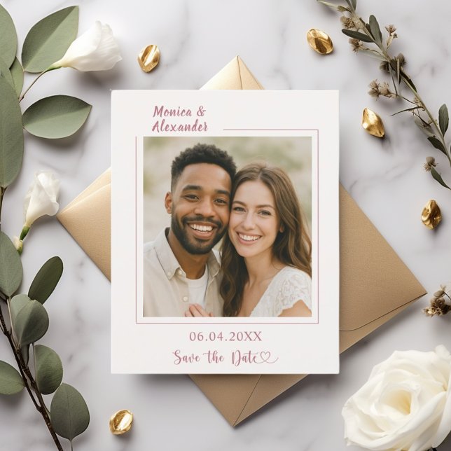 Flyer Ivory rose gold photo wedding Save the Date (Criador carregado)