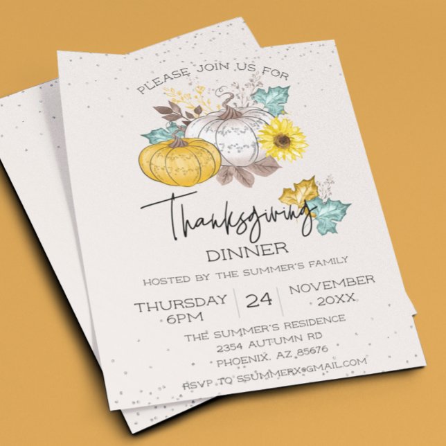 Flyer Jantar de Ação de Graças Abóbora Brilho Branco Orç (Criador carregado)