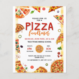 Flyer Jantar de Pizza da Campanha de Caridade da Escola