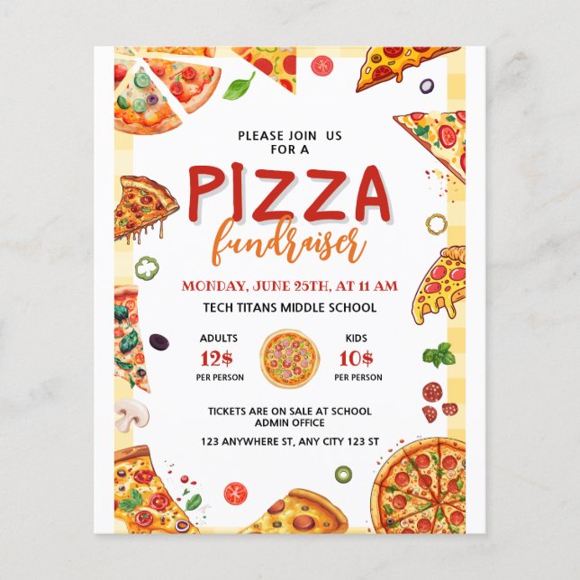 Flyer Jantar de Pizza da Campanha de Caridade da Escola  (Frente)