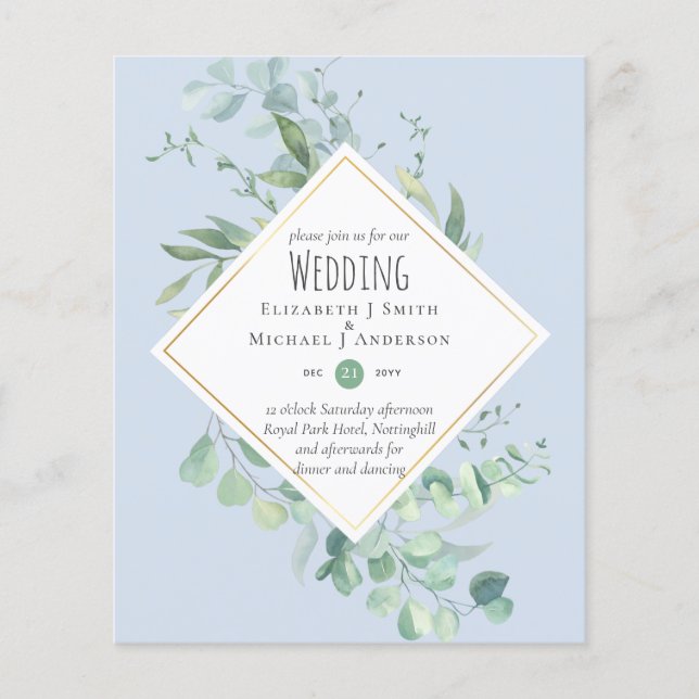 Flyer Jardim Eucalyptus Greenery DUSTY Casamento AZUL (Frente)