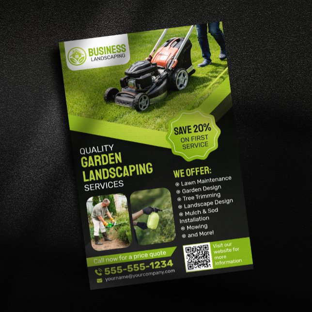 Flyer Jardim Negro e Verde Paisagem com Cuidados Leais (Criador carregado)