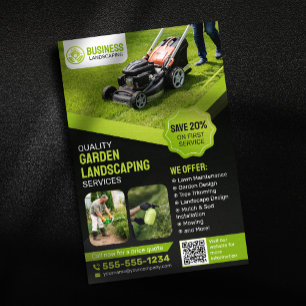 Flyer Jardim Preto e Verde Paisagismo Cuidado com o Gram