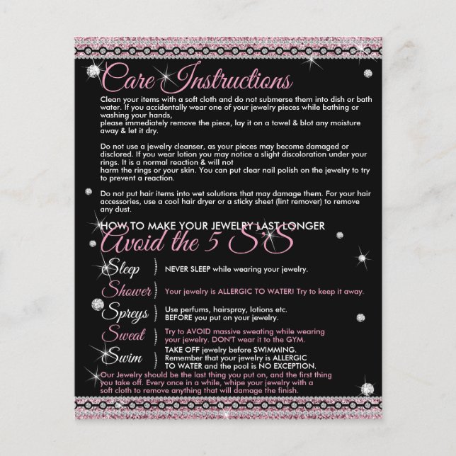 Flyer Jewelry Last Longer Care Instructions Ingressar na (Frente)