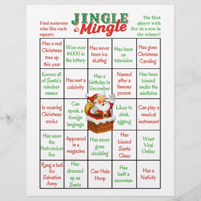 Flyer Jingle & Mingle Christmas Human Bingo Game Sheets (Frente)