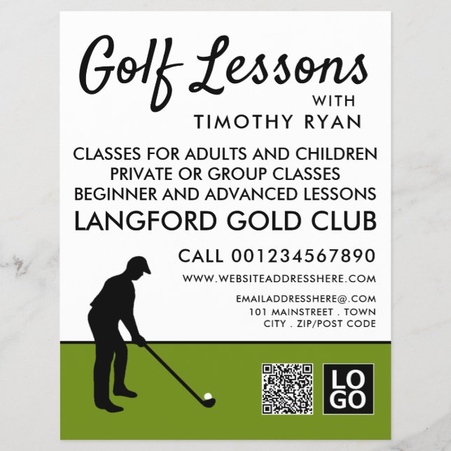 Flyer Jogador de Golfe Silhouette, Publicidade de Lição  (Frente)