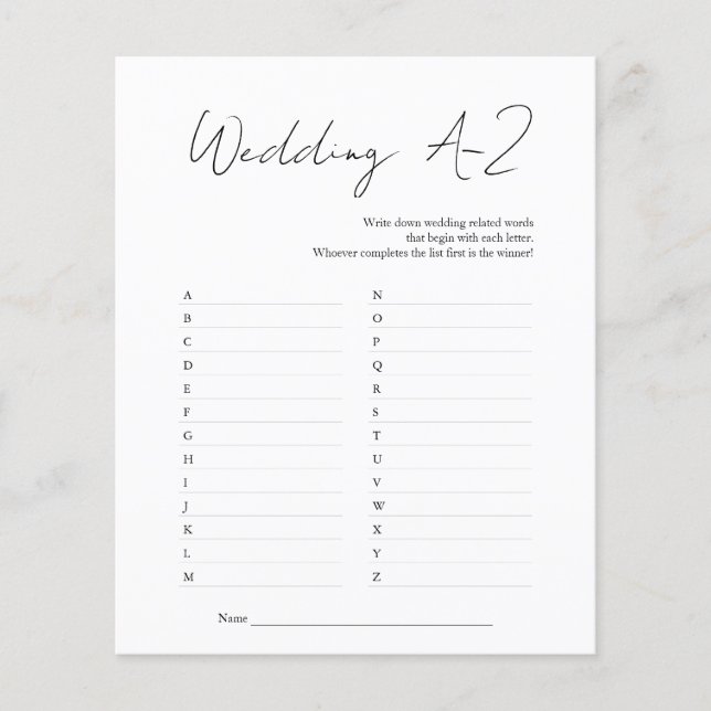 Flyer Jogo A-Z de Casamento do Chá de panela Branco Negr (Frente)