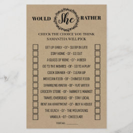 Flyer Jogo bilíngue de chuveiro rústico 'Would She Rathe