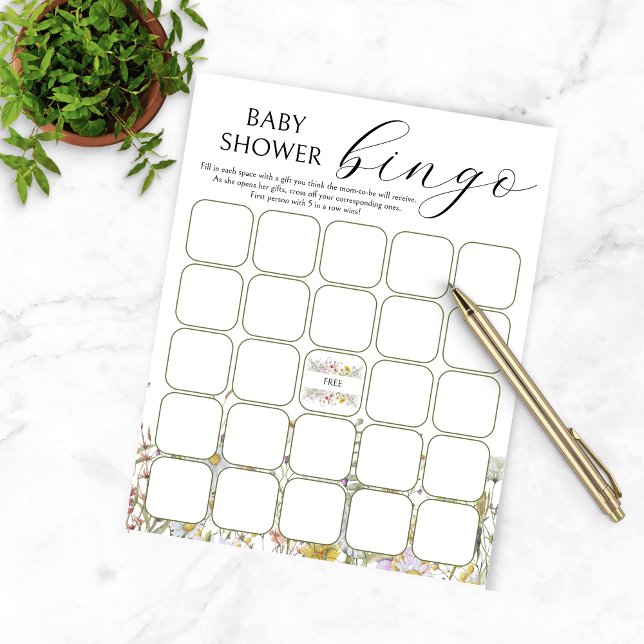 Flyer Jogo Bingo de Chá de fraldas de Flor Selvagem (Criador carregado)