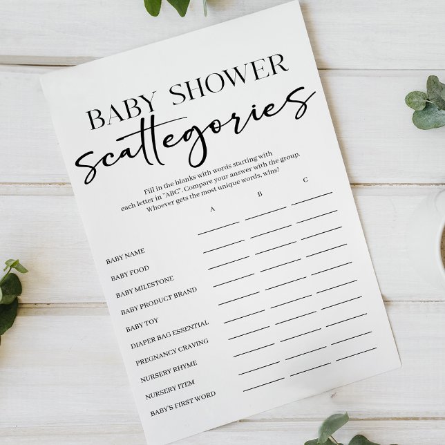 Flyer Jogo Black Modern Simple Script Baby Scattegories (Criador carregado)