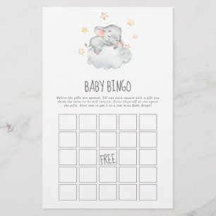 Flyer Jogo de Bingo de Bebê Menina Elefante Adormecida