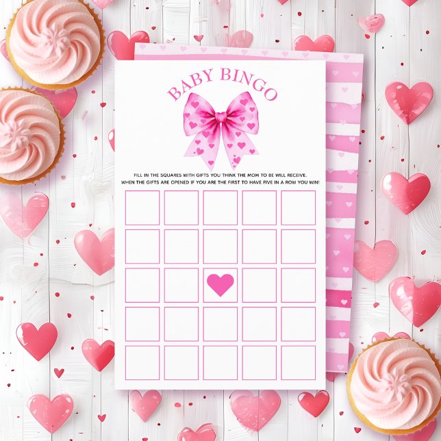Flyer Jogo de Bingo de chá de bebê com laço rosa Sweethe (Criador carregado)
