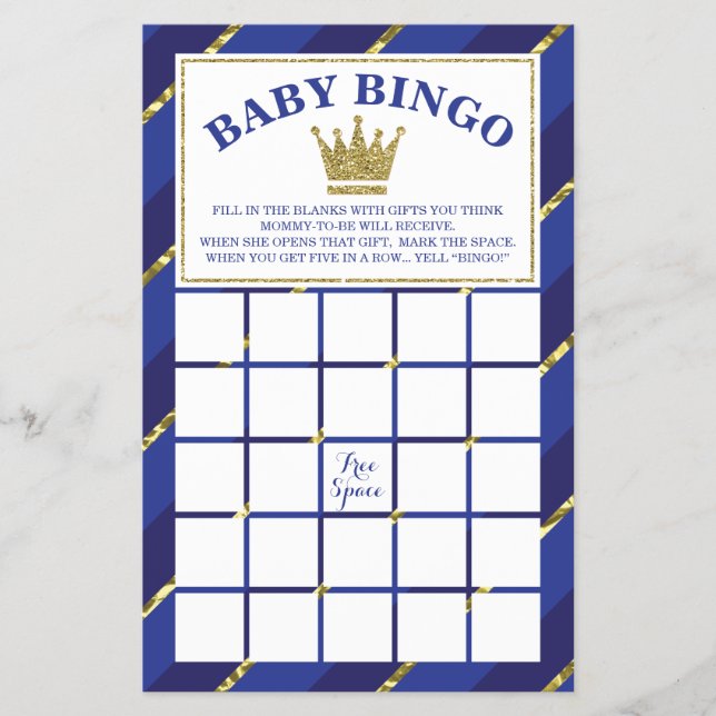 Flyer Jogo de Bingo para Chá de Bebê, Príncipe, Azul e D (Frente)