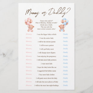 Flyer Jogo de Chá de Bebê do Ursinho Mamãe ou Papai para