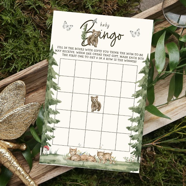 Flyer Jogo de Chá de fraldas do Urso de Aquarela Moderna (Baby Bingo Shower Game)