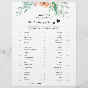 Flyer Jogo de Chá de Noiva Floral 'Would She Rather'