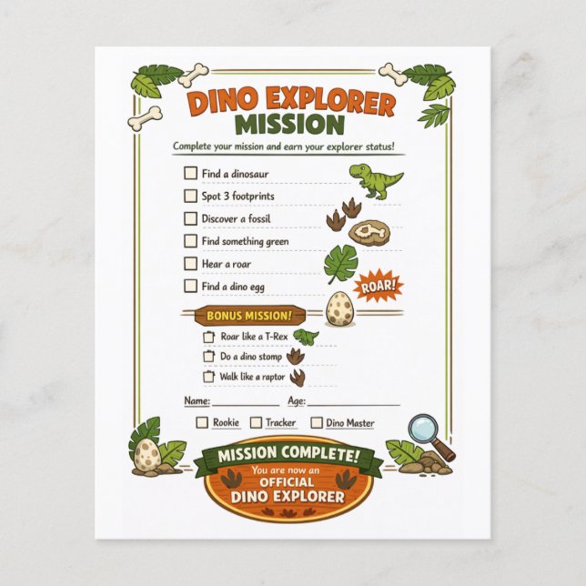 Flyer Jogo de Festa de Aniversário de Dinossauro Explora (Frente)