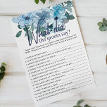 Flyer Jogo de Rosas Azuis de Pastel O que o noivo diria<br><div class="desc">O que o jogo de chá de panela do Groom Say? Coleção floral de coloração aquosa azul-pastel de rosas selvagens pintados à mão. Itens correspondentes para concluir sua coleção de eventos estão disponíveis em nossa loja Zazzle!</div>