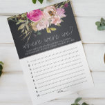 Flyer Jogo de Rosas Rosa Dusty, Roxo, Onde Estávamos<br><div class="desc">Onde estávamos no jogo de chá de panela. Flores rosa poeirento e roxo,  cor de água,  sobre fundo de carvão. Itens correspondentes para concluir sua coleção de eventos estão disponíveis em nossa loja Zazzle!</div>