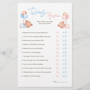 Flyer Jogo de Trivia de Gêmeos Menino e Menina para Chá