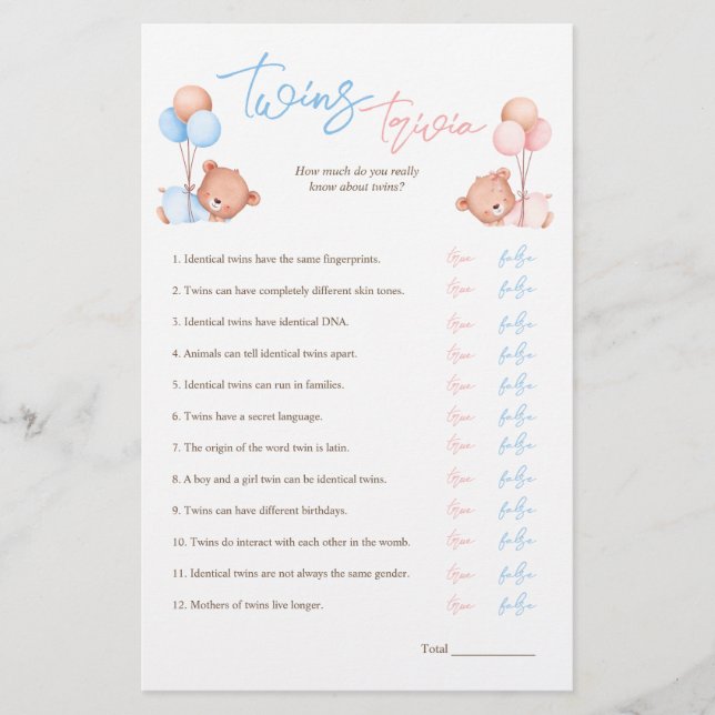 Flyer Jogo de Trivia de Gêmeos Menino e Menina para Chá  (Frente)