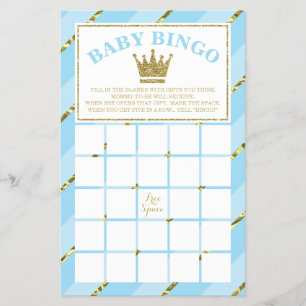 Flyer Jogo do Bingo do Chá de fraldas, Príncipe, Azul