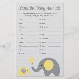 Flyer Jogo do nome do bebê do Chá de fraldas Elefante Am
