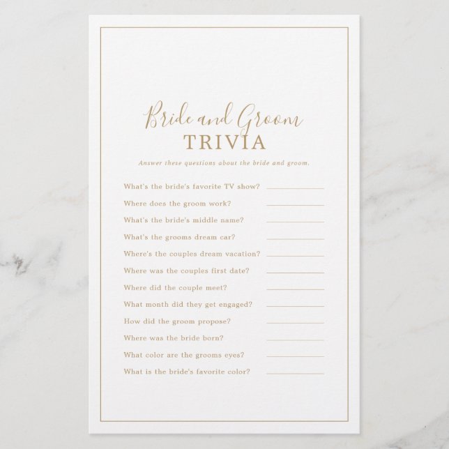 Flyer Jogo Mínimo Dourado de Noiva e Trivia do Grou (Frente)