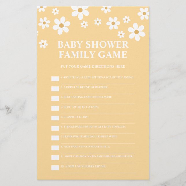 Flyer Jogo para Chá de Bebê Daisy (Frente)