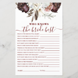 Flyer Jogo para Chuveiro de Noiva Boho Burgundy Roses ou