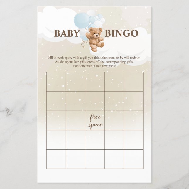 Flyer Jogos de Chá de fraldas do Dusty Blue Teddy Bear B (Frente)