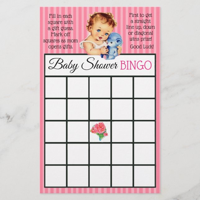 Flyer Jogos de Chá de fraldas do Vintage Baby Girl Teddy (Frente)