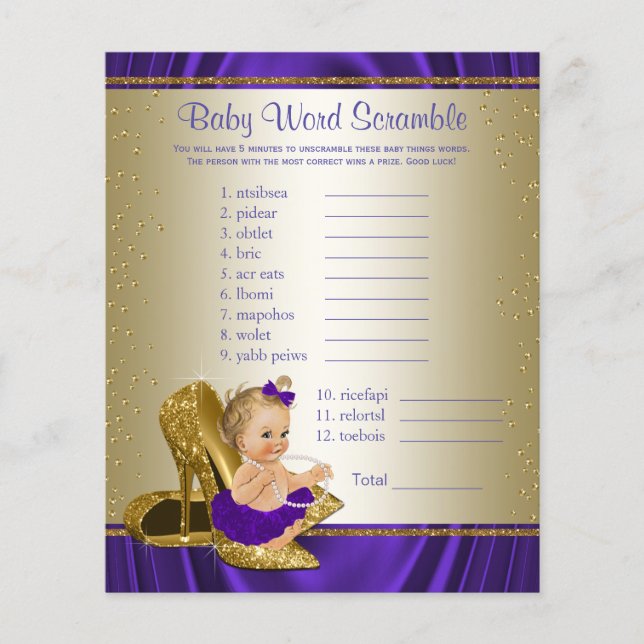 Flyer Jogos para Chá de Bebê com Tema de Menina em Roxo  (Frente)