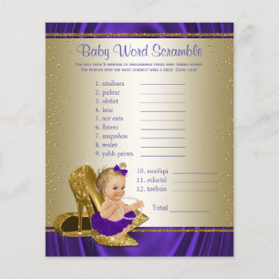 Flyer Jogos para Chá de Bebê com Tema de Menina em Roxo 