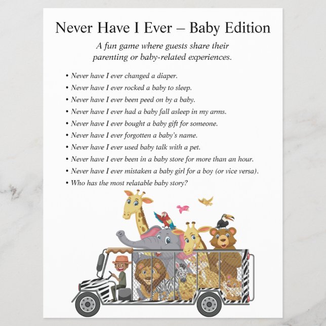 Flyer Jogos para Chá de Bebê Jungle Safari (Frente)