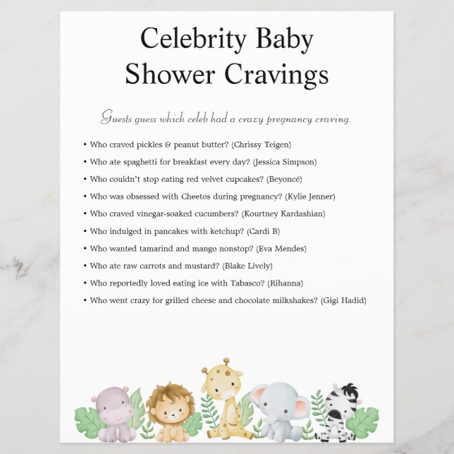 Flyer Jungle Safari Chá de fraldas Games (Frente)