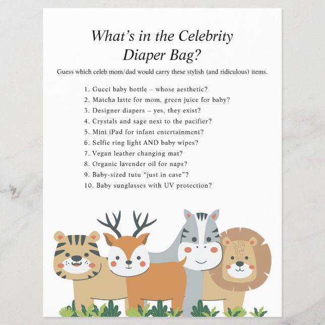 Flyer Jungle Safari Chá de fraldas Games (Frente)