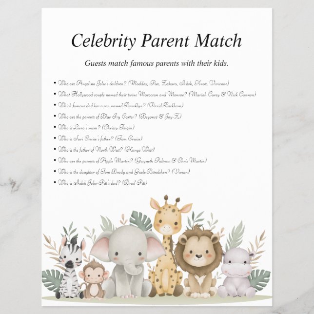 Flyer Jungle Safari Chá de fraldas Games (Frente)