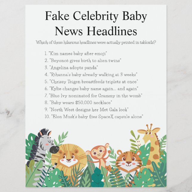 Flyer Jungle Safari Chá de fraldas Games (Frente)