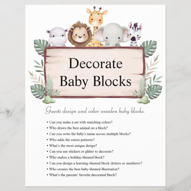 Flyer Jungle Safari Chá de fraldas Games (Frente)