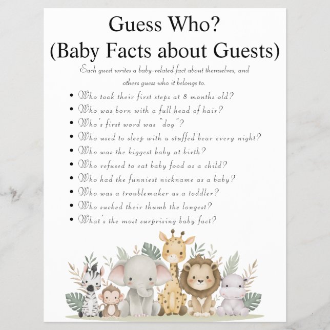 Flyer Jungle Safari Chá de fraldas Games (Frente)